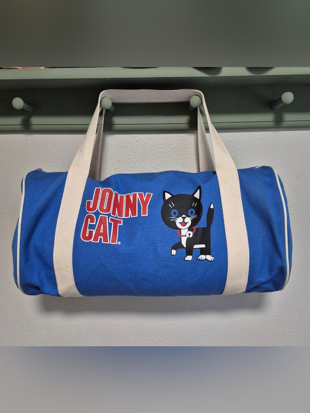 RARE Jonny Cat Duffle Tote Bag Vintage Graphic Blue Canvas